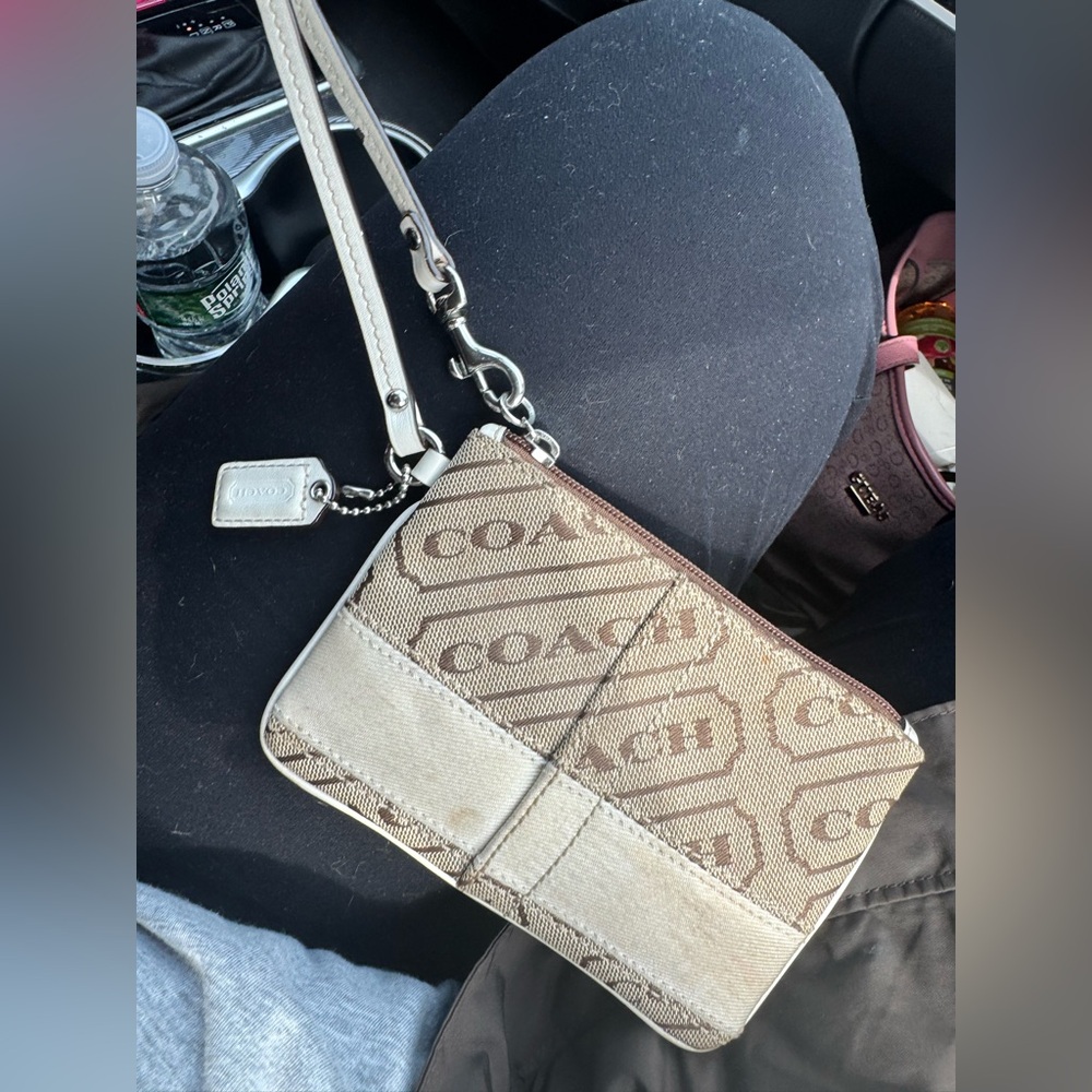 Coach Cream and Brown Clutch with Signature Monogram